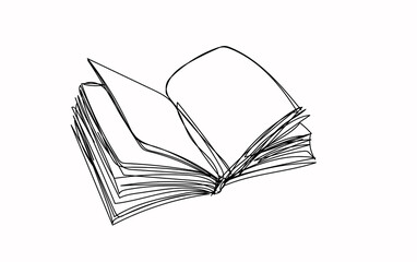 open book on white background, line drawing style, vector design