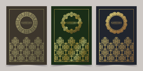 elegant background greeting card template design with decorative golden ornament border frame
