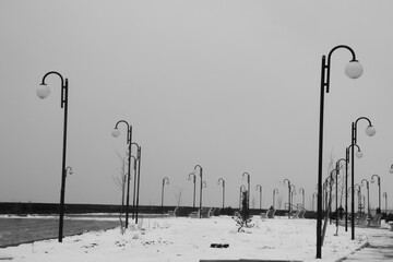street light against a blue sky background.