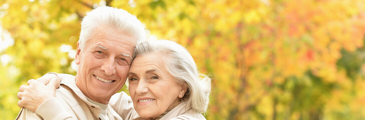smiling senior couple  in autumn  park