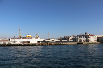 Istanbul Buyukada ferry pier and people