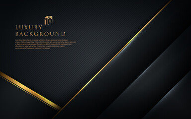 Abstract template black geometric diagonal with golden border on dark background. Luxury and elegant style. You can use for business presentation, poster, template. Vector illustration