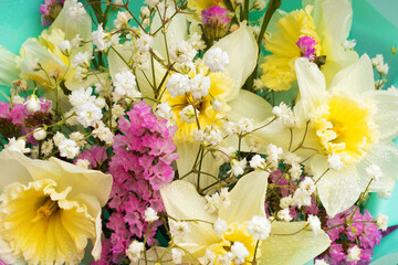 Bright spring flowers, selective focus. Florist service. Flowers store or market