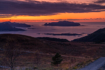 Norwegian landscape after sunset.