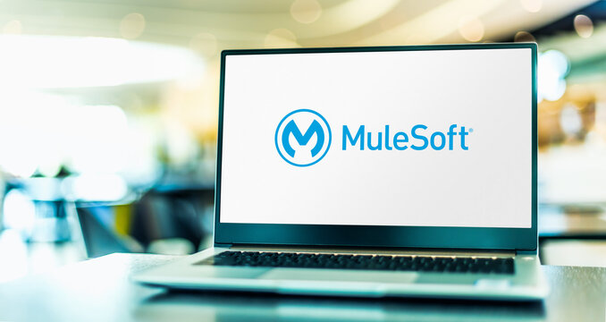 Laptop computer displaying logo of MuleSoft