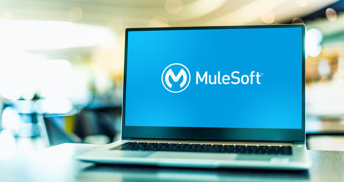 Laptop computer displaying logo of MuleSoft