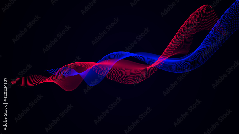 Poster Red futuristic wave. Technology background. 3D visualization of big data. Analytical presentation. 3D rendering.