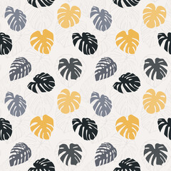 Monstera Deliciosa Leaf Seamless Pattern. Perfect for Textile, Fabric, Background, Print