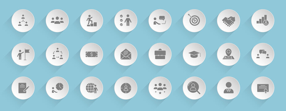 headhunting vector icons on round puffy paper circles with transparent shadows on blue background. headhunting stock vector icons for web, mobile and user interface design