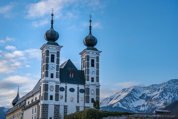 Kirchturm, Kloster, Alpen, Berge, Schnee