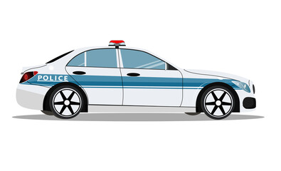 Police car, side view isolated on white background. Police patrol transport. illustration