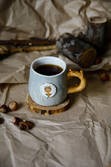 Handmade ceramic craftware. Cup of tea.