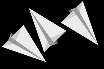 3d illustration of a group of kites on a black background.