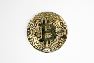 View of  a bitcoin on white