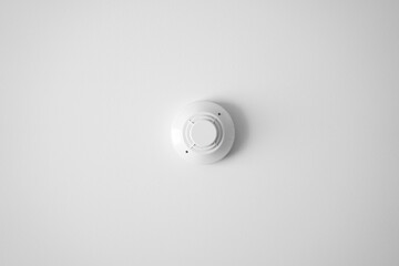 smoke detector sensor by fire alarm system for protect and detection object or safety equipment in smart home and building on white ceiling or wall with space
