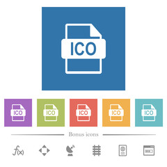 ICO file format flat white icons in square backgrounds