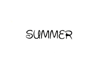 Hello Summer inscription by chalk on blackboard top view photo. Hello Summer handdrawn illustration on chalkboard. Summer lettering on school board. Blackboard lettering isolated on white background