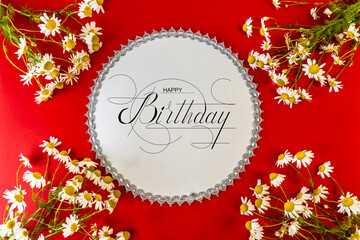 Fototapeta na wymiar postcard , Internet banner , flat lay with a birthday greeting, with the inscription - happy birthday