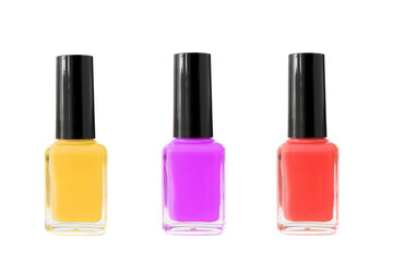 Obraz premium Three color of nail polish isolated on a white background