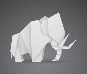vector origami paper mammoth on dark background