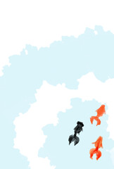 Obraz premium 金魚が泳いでいる夏の縦向きの背景イラスト 