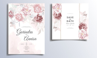   Beautiful floral frame wedding invitation card template Premium Vector