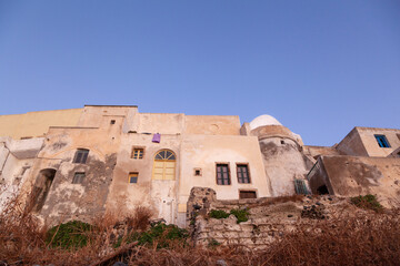 Pyrgos village during sunrise. Pyrgos is an old, medieval settlement in the famous island of...