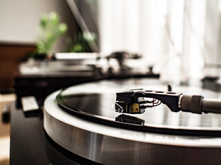 Turntable plays a vinyl record
