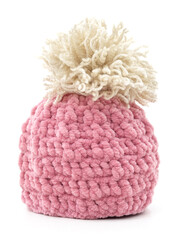 Pink knitted hat.