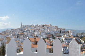 Battlements on a fortified wall in Comares town a sunny day
