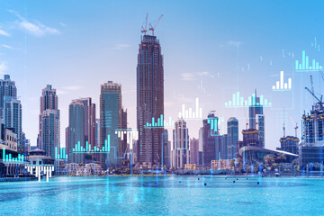 Skyscrapers of Dubai business downtown. International hub of trading and financial services of...