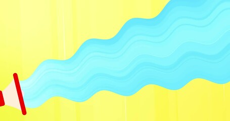Endless background with a loudspeaker and loud blue waves from it on a yellow background. Looped cartoon style intro with advertising and marketing theme