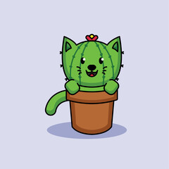 Cat cactus in the pot mascot design