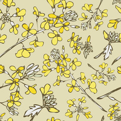 Seamless pattern with small yellow flowers