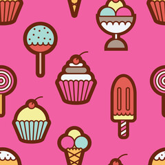 Seamless pattern with sweets, icecreams and cakes