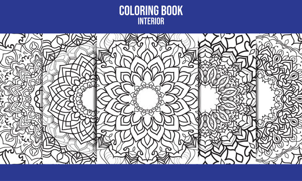 Mandala adult coloring book page.Coloring book interior vector bundle