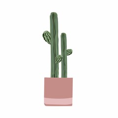 Realistic floor house green cacti plant. Isolated on white illustration icon in white pot.