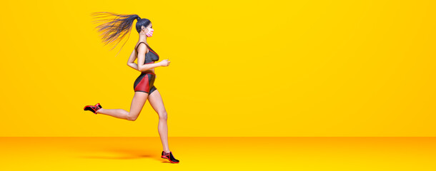 Fototapeta na wymiar Woman athlete runs.
