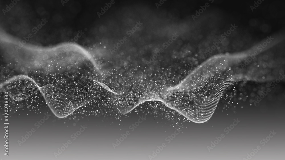 Poster Internet technology network. Abstract black and white background. Large amount of data. 3d rendering.