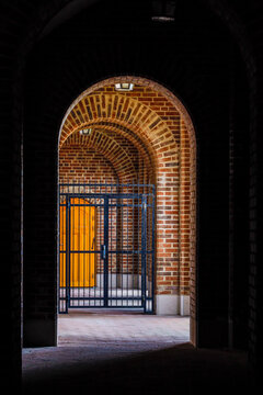 Stockholm, Sweden An Archway In An Outdoor Corridor At The Stockholm Stadion Olympic Stadium.