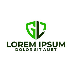 Initial letter GL logo template with shield geometric line art illustration in flat design monogram symbol