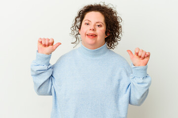 Woman with Down syndrome isolated feels proud and self confident, example to follow.