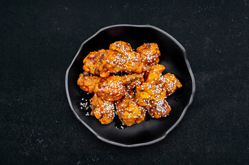 Fried chicken with kimchi korean food