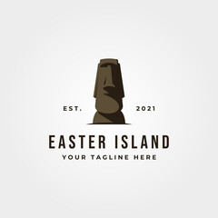 moai statue icon logo vector object illustration design, easter island landmark logo design - obrazy, fototapety, plakaty