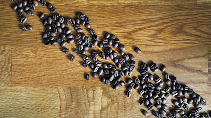coffee beans on a wooden table 