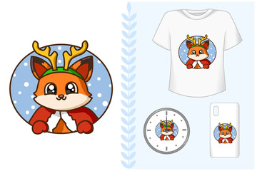 Mockup set, fox wearing Christmas costume