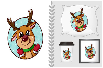Mockup set, a cute deer in the Christmas theme