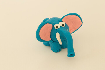 Making elephant game step by step with play dough for children's activity in the school art lesson and plasticine concept.