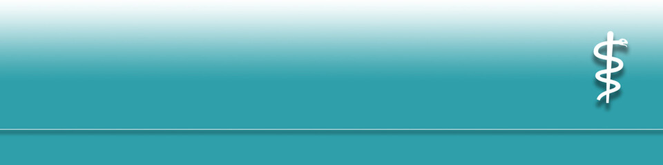 Breiter Hintergrund oder Banner in türkis hellblau mit dem Symbol eines Äskulapstab