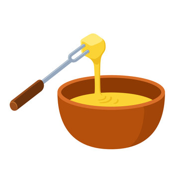 cheese fondue bowl with fork clip art preview